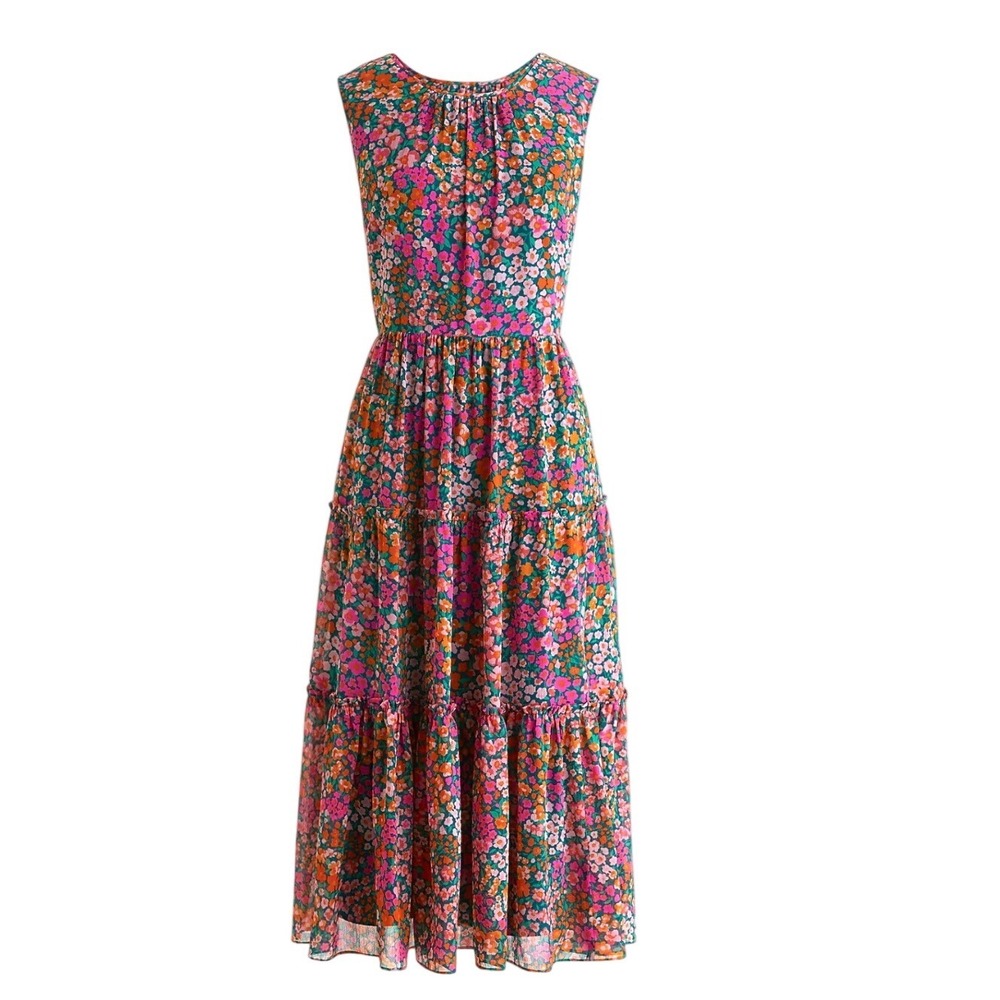 J.Crew Micro Meadow Floral Tiered Midi Dress XS Cottagecore Garden Party